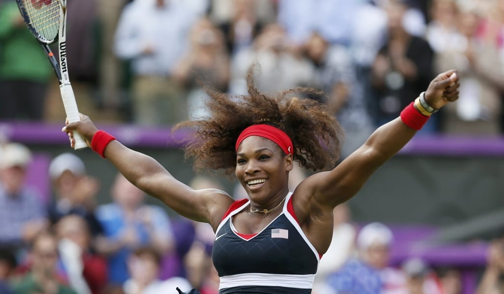 Serena Williams celebrates winning gold in the 2012 London Olympics women’s singles final against Russia’s Maria Sharapova. Photo: Reuters