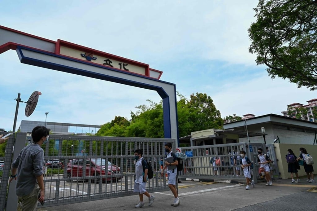 Students leave the River Valley High School compound after an alleged attack. Photo: AFP