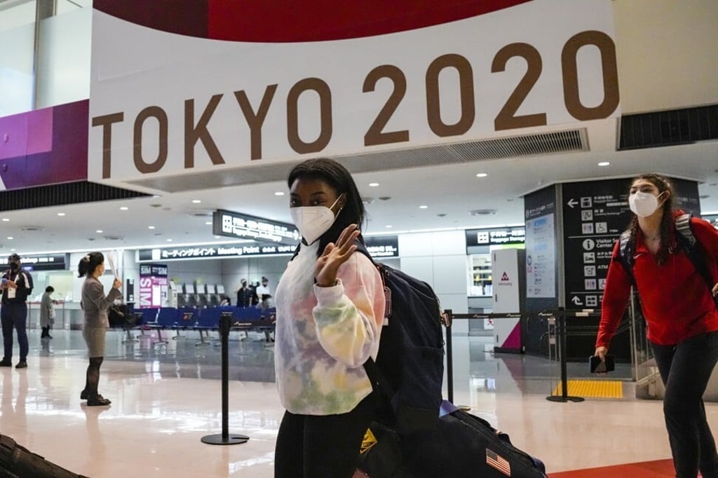 Simone Biles arrives for the Olympic Games at Narita International Airport in Tokyo, Japan on Thursday. Photo: AP Simone Biles arrives for the Olympic Games at Narita International Airport in Tokyo, Japan on Thursday. Photo: AP