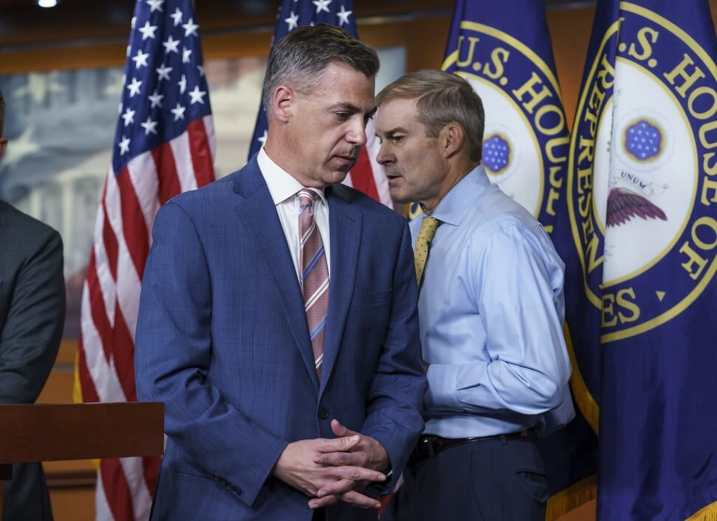 Jim Banks, left and Jim Jordan at the Capitol in Washington on Wednesday. Photo: AP