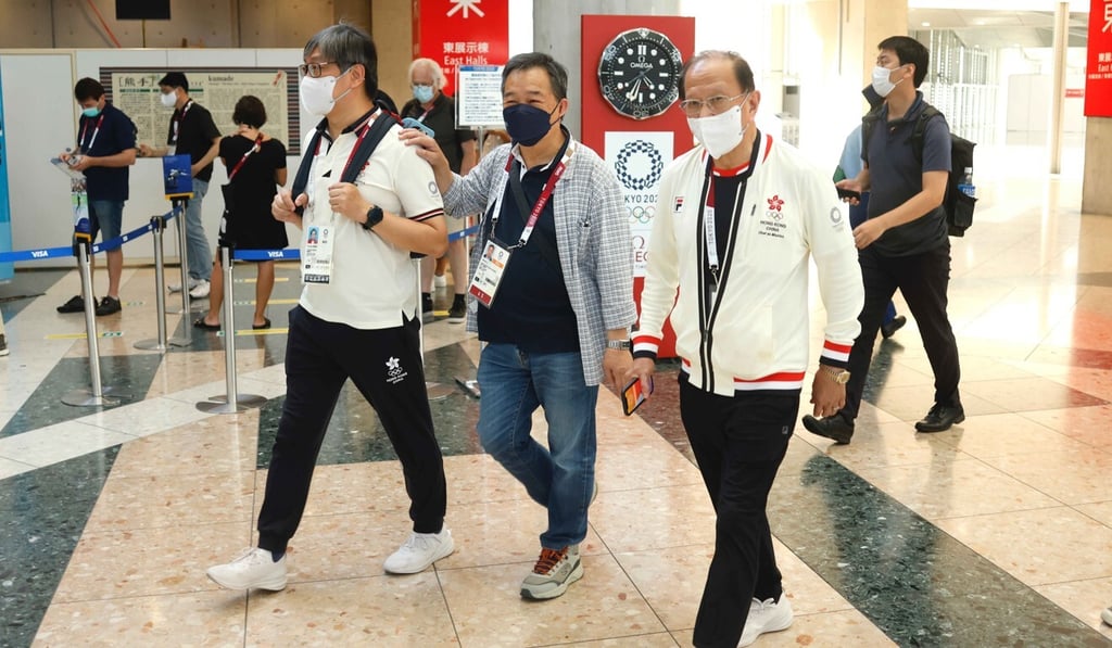 Hong Kong chef de mission Pui Kwan-kay (right) and officials visit the main broadcast and media centres in Tokyo. Photo: SF&OC Hong Kong chef de mission Pui Kwan-kay (right) and officials visit the main broadcast and media centres in Tokyo. Photo: SF&OC