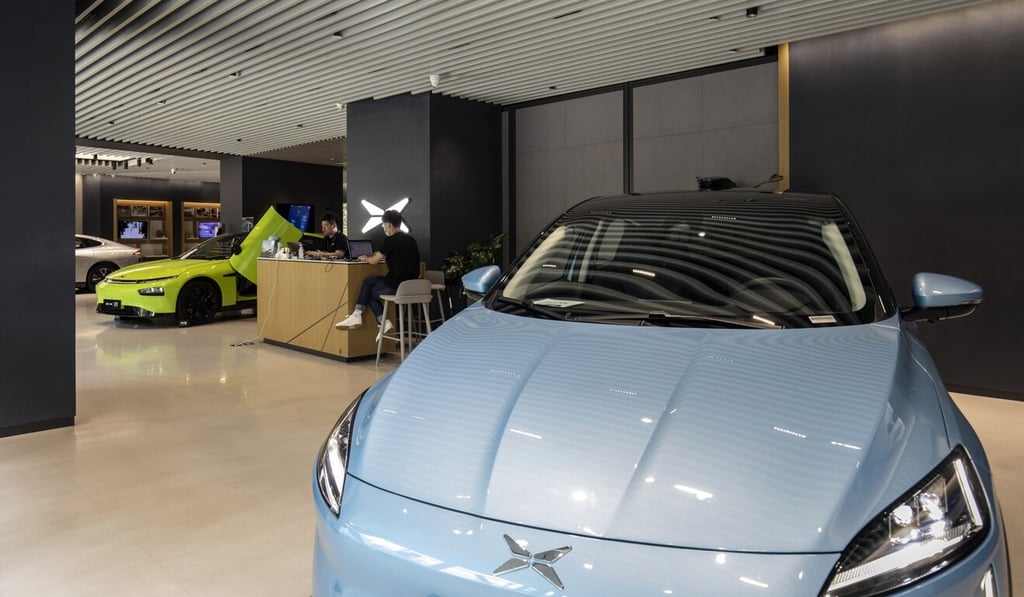 The XPeng G3 sport utility electric vehicle )front) at an XPeng dealership in Shanghai, China, on July 5, 2021. Photo: Bloomberg