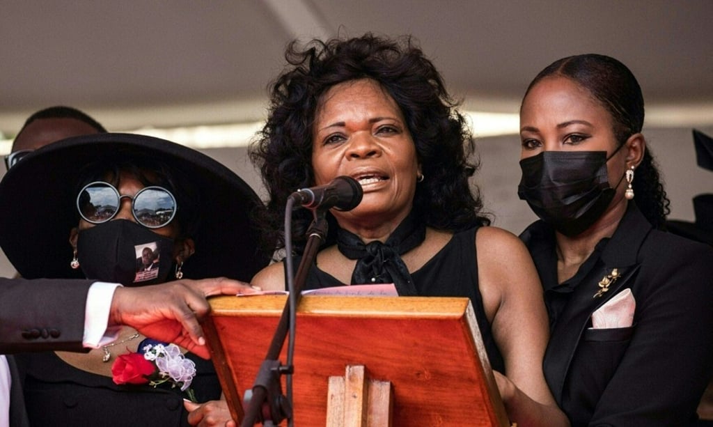 Marielle Moise speaks during the funeral for her brother, slain Haitian President Jovenel Moïse on July 23, 2021. Photo: AFP