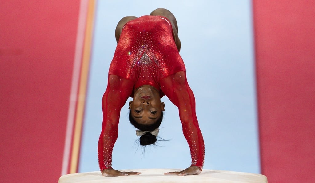 Simone Biles, of USA, competes in the women's vault final at the FIG Artistic Gymnastics World Championships in Stuttgart, Germany in 2019. Photo: EPA