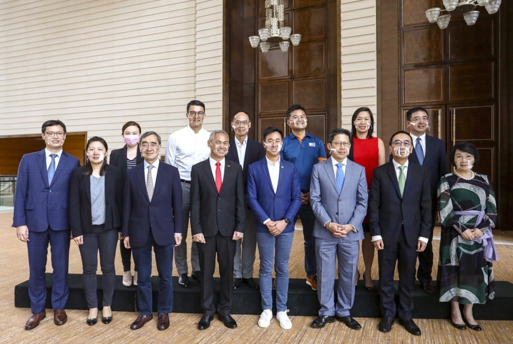 Judges of the 2021 DHL-SCMP Hong Kong Business Awards (front row L to R): Hong Kong Trade Development Council’s Deputy Executive Director Patrick Lau, University of Hong Kong Faculty of Business and Economics’ Assistant Dean and Principal Lecturer Winnie Leung, University of Hong Kong’s Provost and Deputy Vice-Chancellor Richard Wong, DHL Express Hong Kong and Macau’s Managing Director Ng Chee Choong, SCMP’s Chief Executive Officer Gary Liu, SCMP’s Business Editor Eugene Tang, The Hong Kong General Chamber of Commerce’s Chief Executive Officer George Leung, The Chinese General Chamber of Commerce Hong Kong’s Standing Committee Member and Chairman of the Ladies Committee Janice Choi; (back row L to R) Junior Chamber International Hong Kong’s 2021 National President Winnie Yeung, Orthodontist and Director of Central Smile Limited Derek Baram, Chow Tai Fook Jewellery Limited’s Managing Director Kent Wong, HKBN’s Co-owner and Group CEO Niq Lai, Airwallex Senior Vice-President for Brands, Communications and Partnerships Susan Ho as a representative for 2021 Judge Jack Zhang, Co-Founder and CEO of Airwallex, and HSBC’s Head of Commercial Banking Frank Fang, at the Four Seasons Hotel in Central on 16 July 2021. Photo: Jonathan Wong Judges of the 2021 DHL-SCMP Hong Kong Business Awards (front row L to R): Hong Kong Trade Development Council’s Deputy Executive Director Patrick Lau, University of Hong Kong Faculty of Business and Economics’ Assistant Dean and Principal Lecturer Winnie Leung, University of Hong Kong’s Provost and Deputy Vice-Chancellor Richard Wong, DHL Express Hong Kong and Macau’s Managing Director Ng Chee Choong, SCMP’s Chief Executive Officer Gary Liu, SCMP’s Business Editor Eugene Tang, The Hong Kong General Chamber of Commerce’s Chief Executive Officer George Leung, The Chinese General Chamber of Commerce Hong Kong’s Standing Committee Member and Chairman of the Ladies Committee Janice Choi; (back row L to R) Junior Chamber International Hong Kong’s 2021 National President Winnie Yeung, Orthodontist and Director of Central Smile Limited Derek Baram, Chow Tai Fook Jewellery Limited’s Managing Director Kent Wong, HKBN’s Co-owner and Group CEO Niq Lai, Airwallex Senior Vice-President for Brands, Communications and Partnerships Susan Ho as a representative for 2021 Judge Jack Zhang, Co-Founder and CEO of Airwallex, and HSBC’s Head of Commercial Banking Frank Fang, at the Four Seasons Hotel in Central on 16 July 2021. Photo: Jonathan Wong