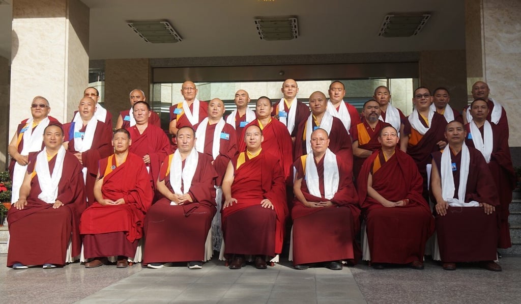 Gyaincain Norbu (seated, centre) pictured during his tour of Sichuan this month. Photo: CNS Gyaincain Norbu (seated, centre) pictured during his tour of Sichuan this month. Photo: CNS