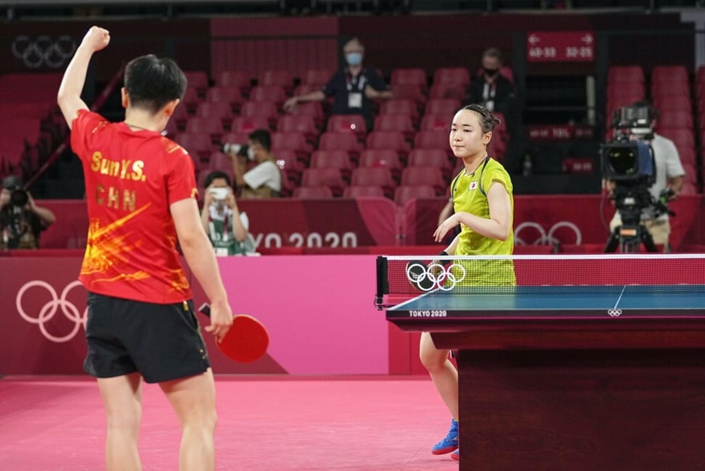 China's Sun Yingsha celebrates after defeating Japan's Mima Ito. Photo: Kyodo China's Sun Yingsha celebrates after defeating Japan's Mima Ito. Photo: Kyodo