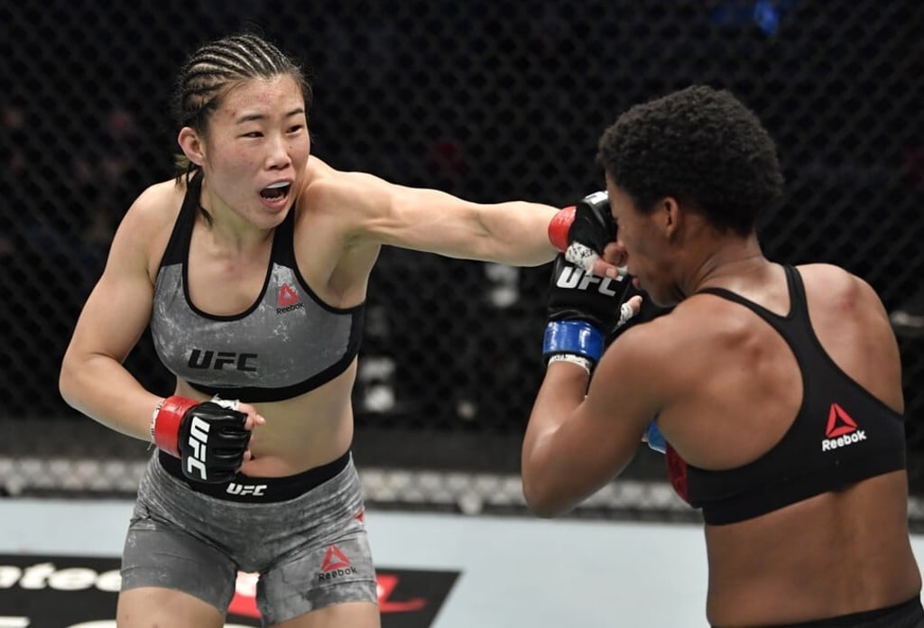 Wu Yanan of China punches Joselyne Edwards. Photo: Jeff Bottari/Zuffa LLC