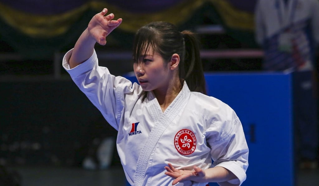 Grace Lau Mo-sheung in the individual women’s kata competition at the East Asian Karate Championships in Hong Kong in 2019. Photo: Jonathan Wong Grace Lau Mo-sheung in the individual women’s kata competition at the East Asian Karate Championships in Hong Kong in 2019. Photo: Jonathan Wong