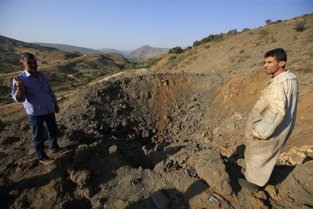 A big hole caused by Israeli air strike is seen in the Jezzine district, south Lebanon on August 5, 2021. Photo: Xinhua