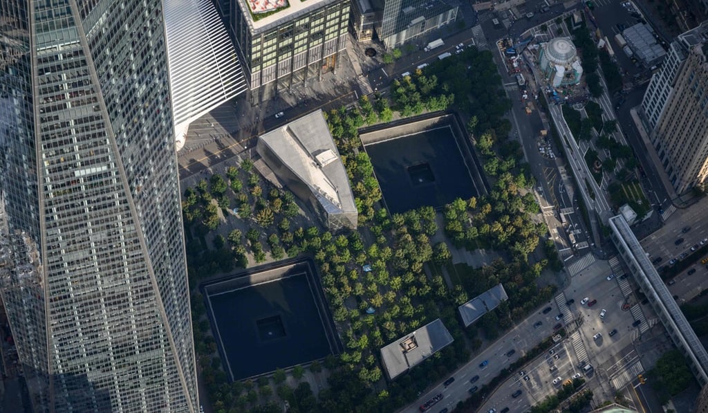 The ground zero and September 11 memorial pools are seen amid the city skyline of lower Manhattan and New York on August 5. Photo: AFP The ground zero and September 11 memorial pools are seen amid the city skyline of lower Manhattan and New York on August 5. Photo: AFP