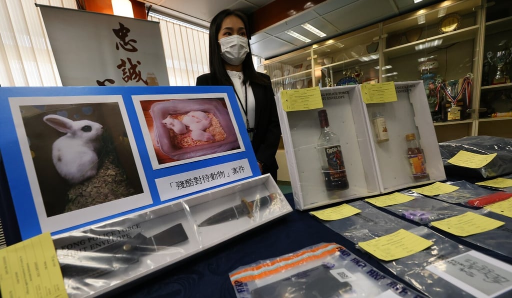 A senior police officer of the Sham Shui Po district with the case exhibits. Photo: Dickson Lee A senior police officer of the Sham Shui Po district with the case exhibits. Photo: Dickson Lee