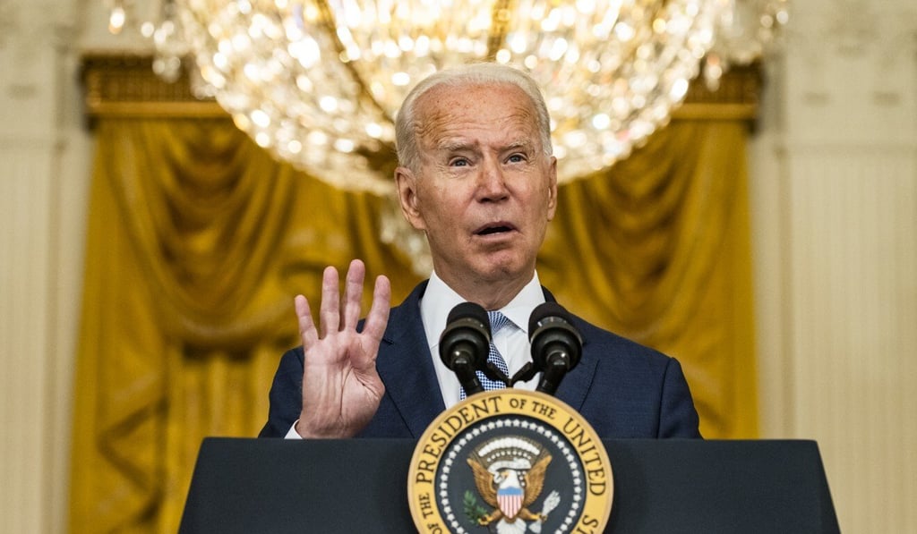 Biden, speaking in the White House in Washington on Thursday, has made the Quad an essential component of his policy to compete with China. Photo: Bloomberg Biden, speaking in the White House in Washington on Thursday, has made the Quad an essential component of his policy to compete with China. Photo: Bloomberg