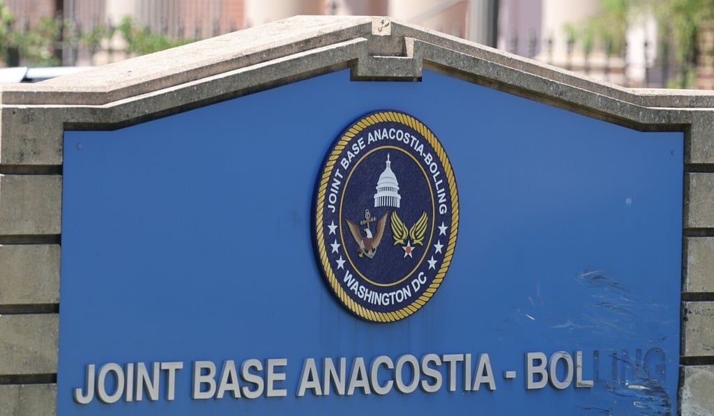 The sign on the front of Joint Base Anacostia-Bolling is seen after the US military facility was put on lockdown on Friday. Photo: Reuters