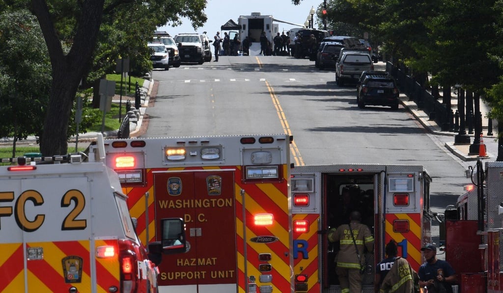 First responders and police investigate a possible bomb threat near the US Capitol and Library of Congress in Washington on Thursday. Photo: AFP