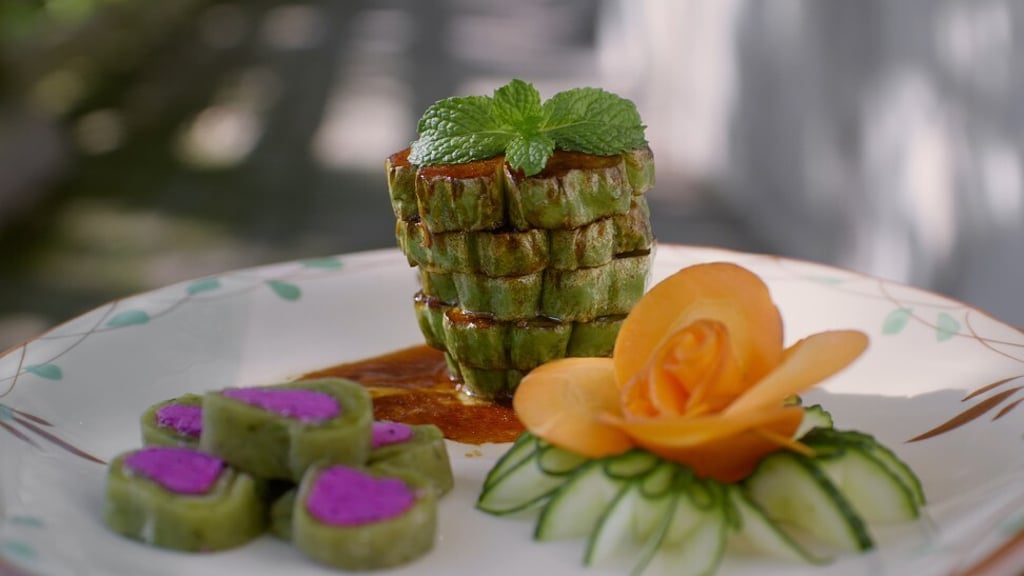 Zhu’s signature dish is stuffed chayote, an original creation by the chef that is filled with a combination of pork and shrimp. Zhu’s signature dish is stuffed chayote, an original creation by the chef that is filled with a combination of pork and shrimp.