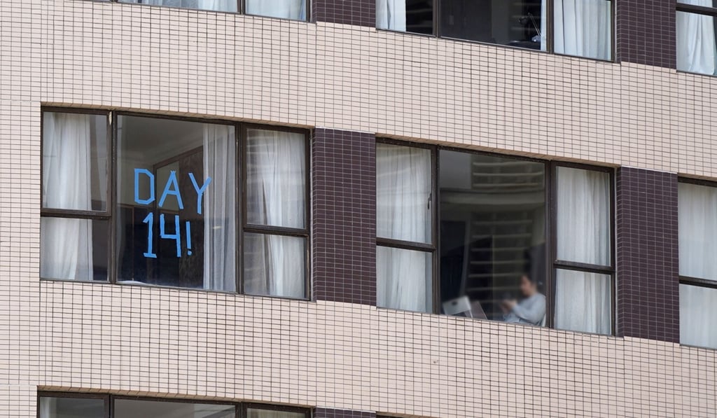 People isolate at a designated quarantine hotel in Wan Chai. Photo: Sam Tsang