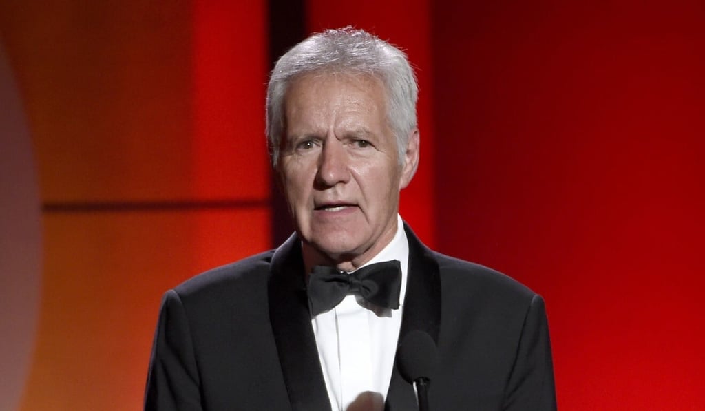 Jeopardy! host Alex Trebek speaks at the Daytime Emmy Awards in Pasadena, California, in April 2017. Photo: AP