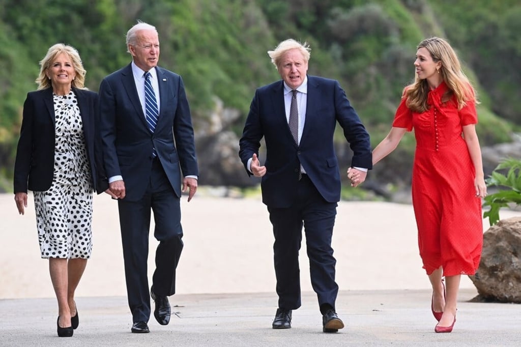 From left, Jill Biden, US President Joe Biden, Prime Minister Boris Johnson, and Carrie Johnson ahead of the G7 summit in Cornwall in June. Photo: PA / Abaca Press / TNS From left, Jill Biden, US President Joe Biden, Prime Minister Boris Johnson, and Carrie Johnson ahead of the G7 summit in Cornwall in June. Photo: PA / Abaca Press / TNS