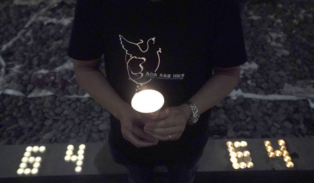 Alliance secretary Richard Tsoi holds a candle at a June 4 event held on the campus of the University of Hong Kong this year. Photo: Felix Wong Alliance secretary Richard Tsoi holds a candle at a June 4 event held on the campus of the University of Hong Kong this year. Photo: Felix Wong