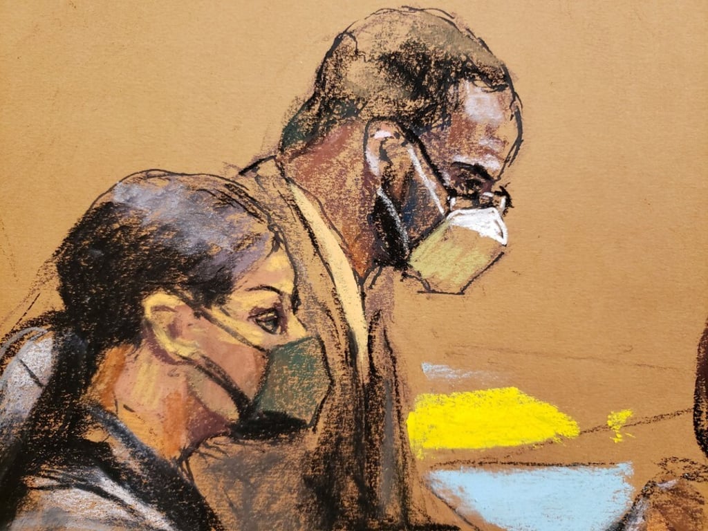 R. Kelly sits next to his lawyer at Brooklyn’s Federal District Court in New York on Wednesday in a courtroom sketch. Photo: Reuters
