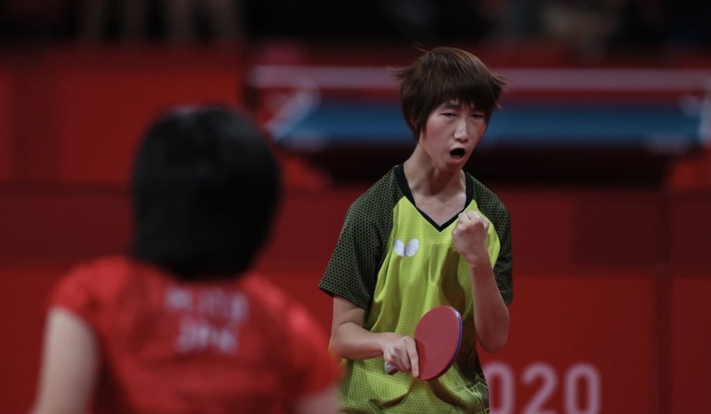 Hong Kong table tennis player Ng Mui-wui wins a game against Maki Ito of Japan in a group game at the Tokyo 2020 Paralympic Games at the Tokyo Metropolitan Gymnasium. Photo: Hong Kong Paralympic Committee