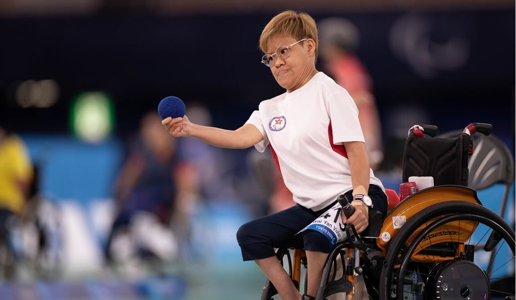 Hong Kong bowler Vivian Lau Wa-yan in the Tokyo 2020 Paralympic Games mixed individual BC4 category pool game at the Ariake Gymnasium in Tokyo in Japan in August. Hong Kong bowler Vivian Lau Wa-yan in the Tokyo 2020 Paralympic Games mixed individual BC4 category pool game at the Ariake Gymnasium in Tokyo in Japan in August.