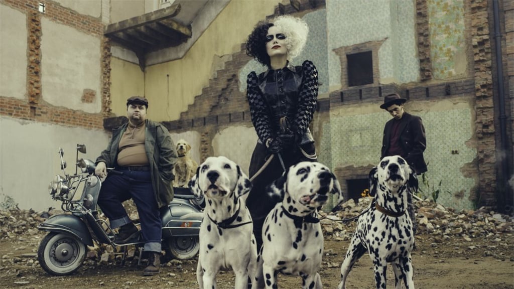 Emma Stone as Cruella in Disney’s live-action comedy based on the character of Cruella de Vil from the 1956 novel The Hundred and One Dalmatians. Photo: Handout