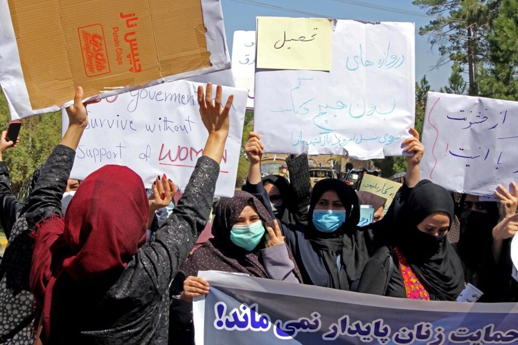 Afghan women take part in a protest in Herat on September 2, 2021. Photo: AFP
