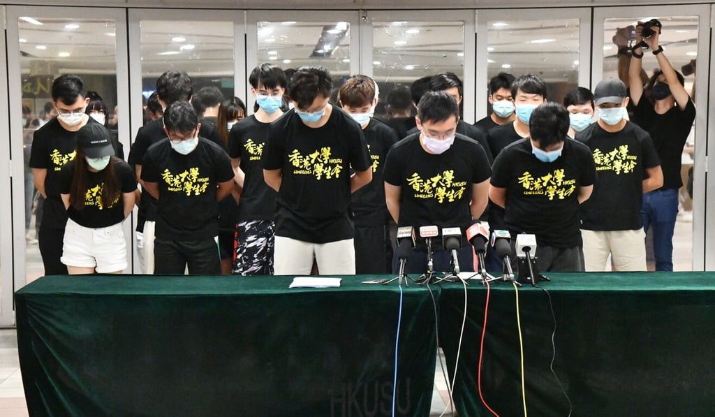 University of Hong Kong student union leaders apologise over the motion mourning the ‘sacrifice’ of a police attacker. Photo: Handout