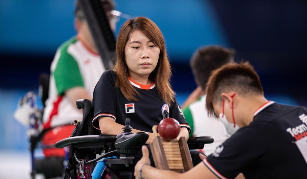Hong Kong bowler Ho Yuen-kei in the Tokyo 2020 Paralympic Games boccia pairs BC3 pool game at the Ariake Gymnastics Centre in August. Photo: Hong Kong Paralympic Committee Hong Kong bowler Ho Yuen-kei in the Tokyo 2020 Paralympic Games boccia pairs BC3 pool game at the Ariake Gymnastics Centre in August. Photo: Hong Kong Paralympic Committee