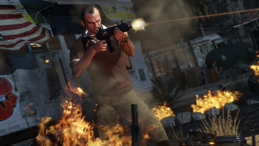 A shoot out in the Grand Theft Auto V video game developed by Rockstar North and published by Rockstar Games on 10 May 2015. Photo: Handout