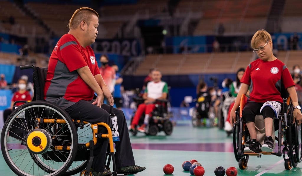 Hong Kong boccia bowlers Vivian Lau Wai-yan and Leung Yuk-wing in action at the Tokyo 2020 Paralympic Games. Photo: Hong Kong Paralympic Committee Hong Kong boccia bowlers Vivian Lau Wai-yan and Leung Yuk-wing in action at the Tokyo 2020 Paralympic Games. Photo: Hong Kong Paralympic Committee
