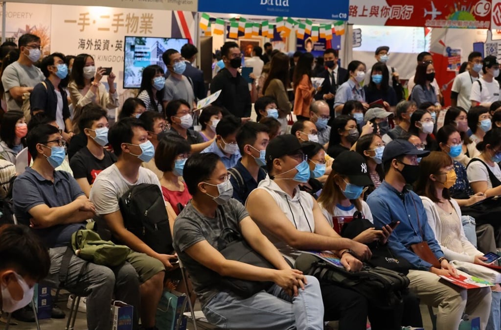 Attendees at the 2nd International Immigration and Property Expo at the Hong Kong Convention and Exhibition Centre (HKCEC) in Wan Chai on 29 August 2021. Photo: Dickson Lee. Attendees at the 2nd International Immigration and Property Expo at the Hong Kong Convention and Exhibition Centre (HKCEC) in Wan Chai on 29 August 2021. Photo: Dickson Lee.