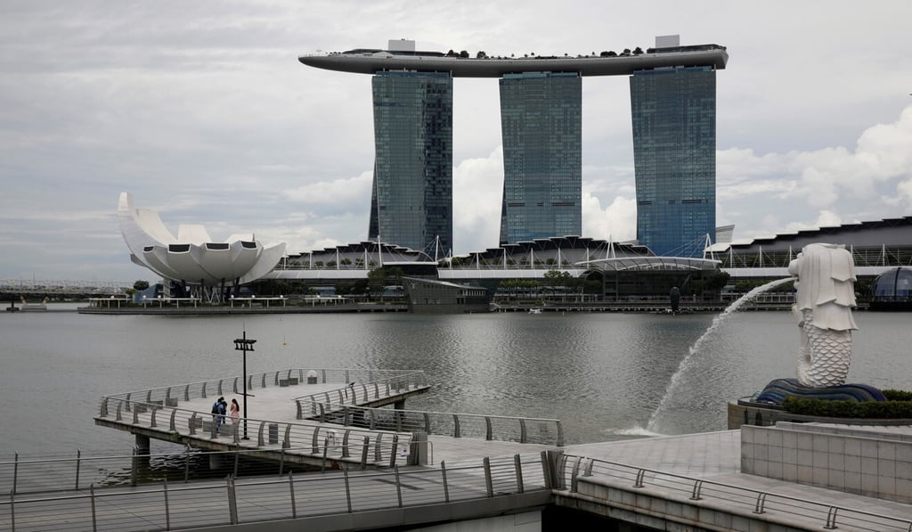 A view of a largely empty Merlion Park in Singapore last month. Photo: Reuters