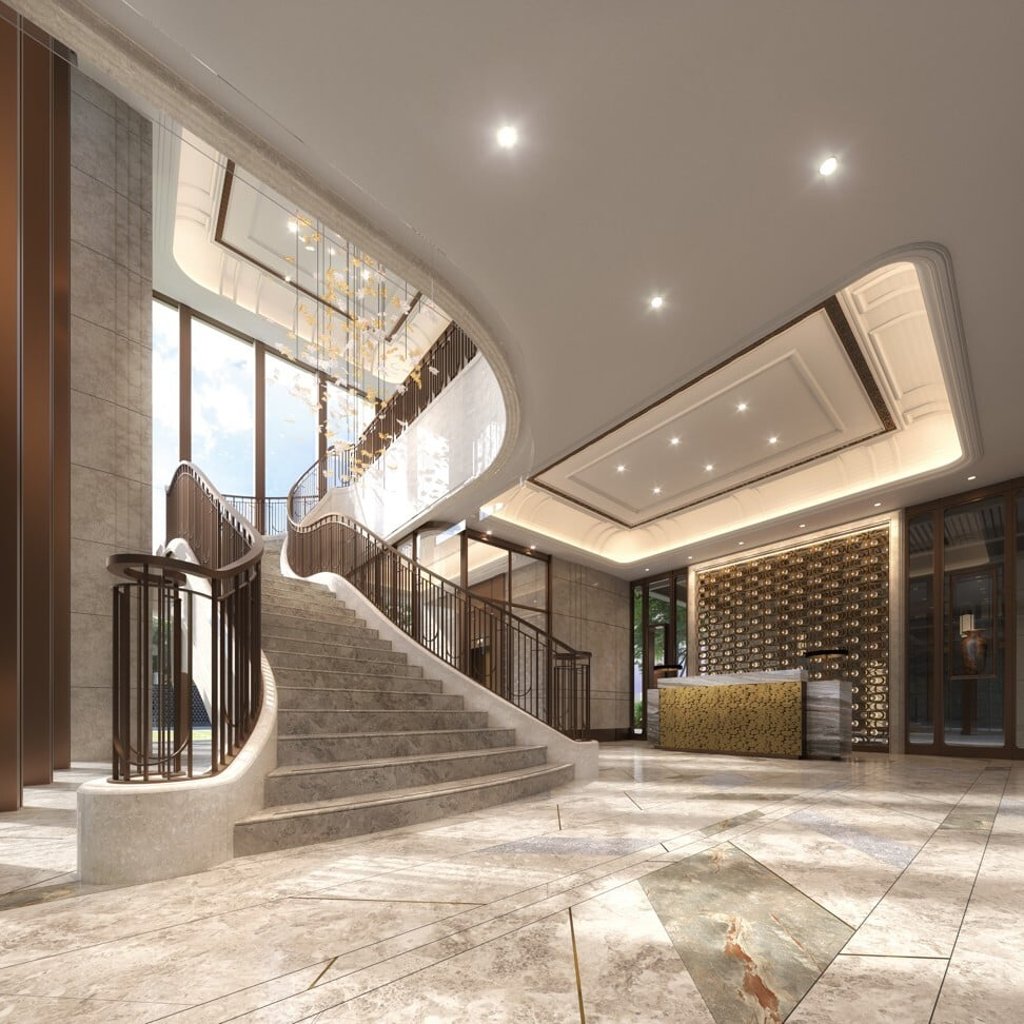 The lobby of the Grand Homm residential project at Ho Man Tin in Hong Kong’s Kowloon district. Photo: Goldin Group The lobby of the Grand Homm residential project at Ho Man Tin in Hong Kong’s Kowloon district. Photo: Goldin Group