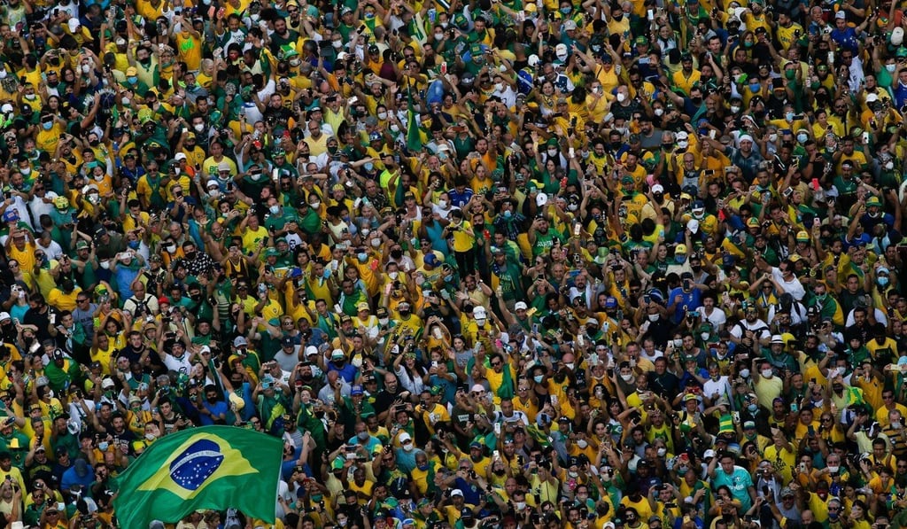 People take part in a demonstration in support of Brazilian President Jair Bolsonaro in Sao Paulo on Tuesday. Photo: AFP