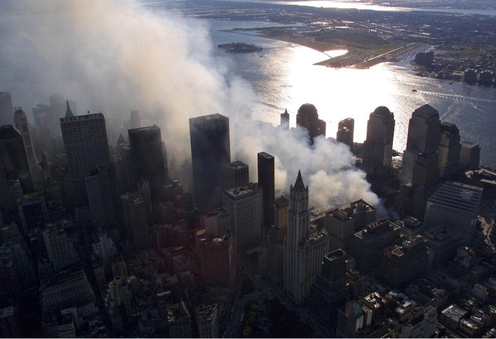 Smoke rises from the World Trade Center in New York, after the September 11 attacks. Photo: EPA-EFE