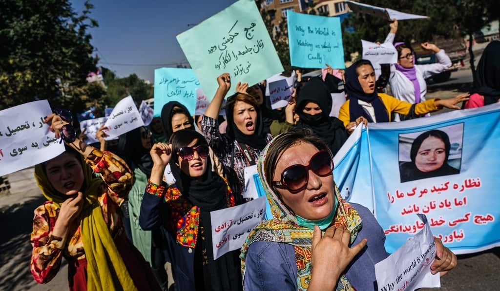 Protesters march through the in Kabul, a day after the Taliban announced their new all-male interim government. Photo: TNS Protesters march through the in Kabul, a day after the Taliban announced their new all-male interim government. Photo: TNS