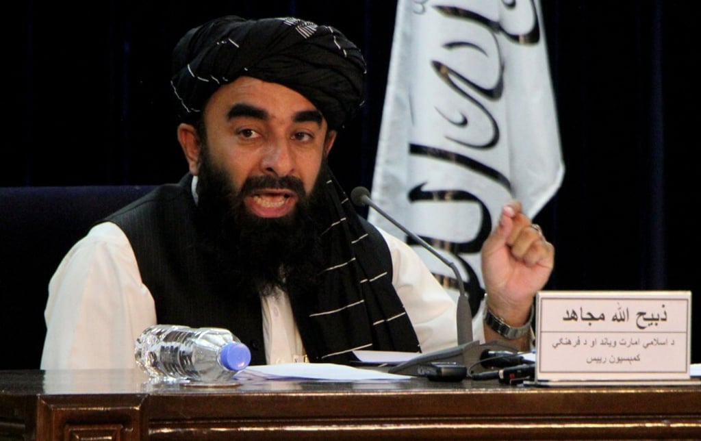 Taliban spokesman Zabihullah Mujahid announces the new government on September 7. Photo: Xinhua