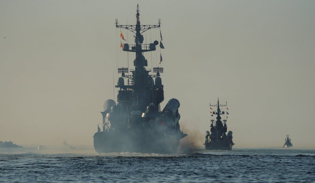 Russian warships leave port during naval drills near the Baltic Sea town of Baltiysk in Kaliningrad Region, Russia on Thursday. Photo: Reuters Russian warships leave port during naval drills near the Baltic Sea town of Baltiysk in Kaliningrad Region, Russia on Thursday. Photo: Reuters