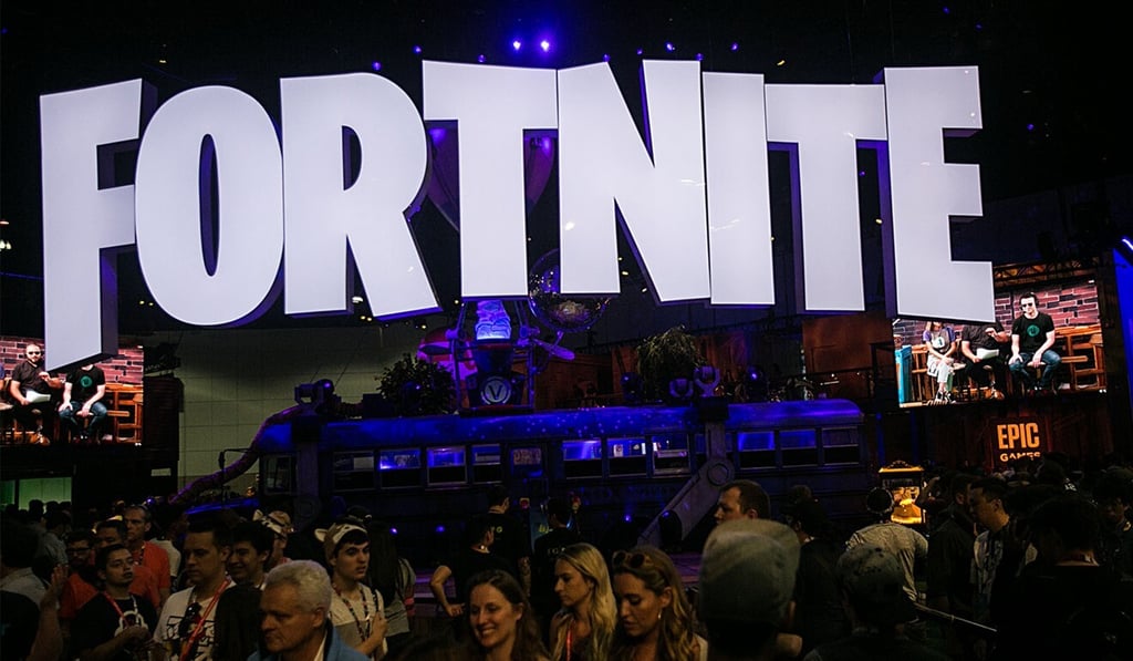 The Fortnite display, presented by Epic Games at the Electronic Entertainment Expo (E3) at the Los Angeles Convention Centre in June 2018. Photo: TNS The Fortnite display, presented by Epic Games at the Electronic Entertainment Expo (E3) at the Los Angeles Convention Centre in June 2018. Photo: TNS