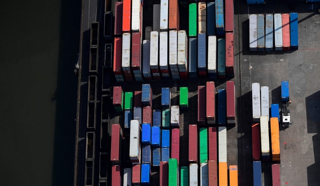 Containers are parked at the harbour of Duisburg, Germany in 2020. Photo: AFP