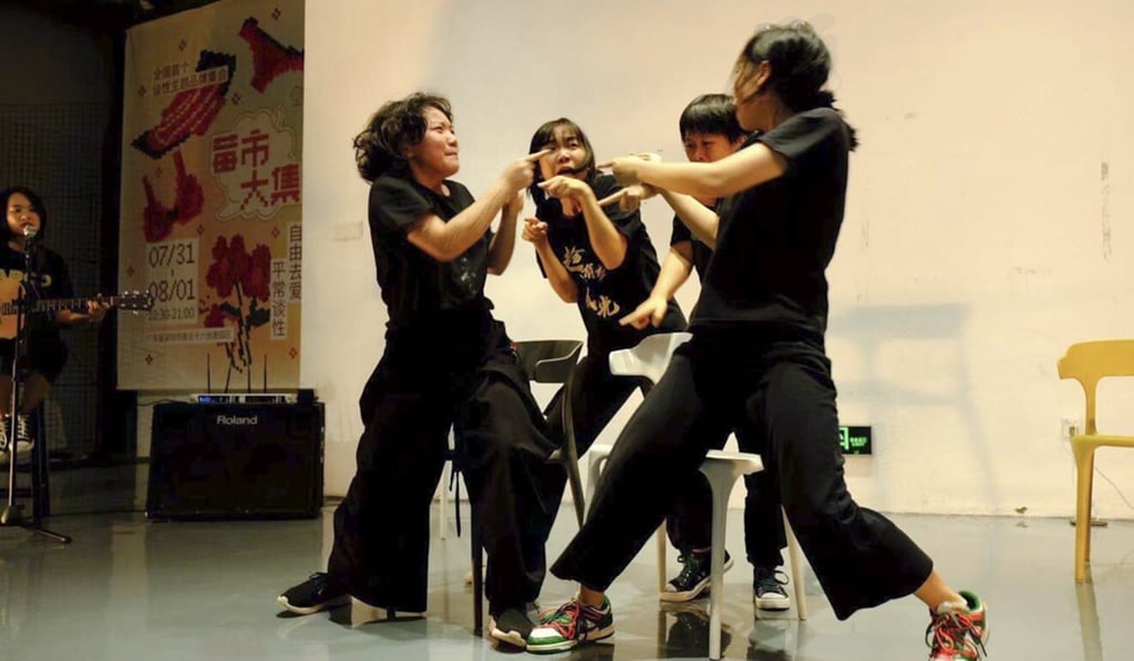 Actresses for Renxi Education perform a scene based on a story they heard moments ago. Photo: Renxi Education