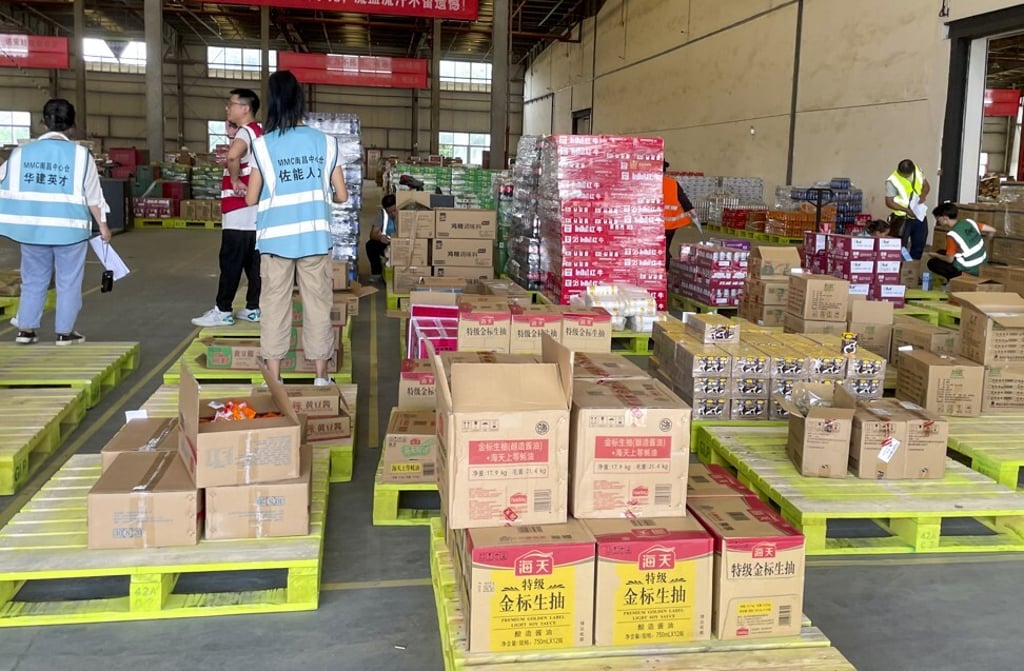 Boxes of merchandise are seen arranged on pallets inside a warehouse of Alibaba Group Holding’s MMC business unit in Nanchang, capital of eastern China’s Jiangxi province, on June 11, 2021. Photo: Tracy Qu Boxes of merchandise are seen arranged on pallets inside a warehouse of Alibaba Group Holding’s MMC business unit in Nanchang, capital of eastern China’s Jiangxi province, on June 11, 2021. Photo: Tracy Qu