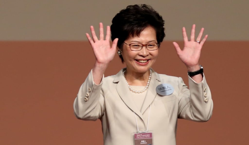 Carrie Lam celebrates her win in 2017 in Hong Kong’s leadership race. Photo: Robert Ng Carrie Lam celebrates her win in 2017 in Hong Kong’s leadership race. Photo: Robert Ng