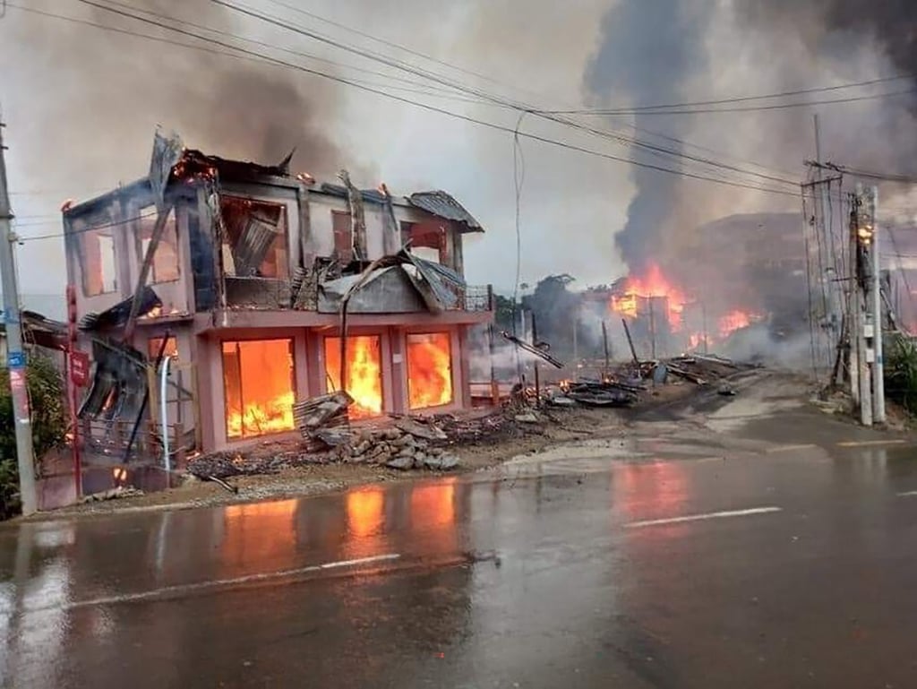 Houses in Chin State are razed to the ground due to military shelling on September 18, 2021. Photo: EPA-EFE/The Chinland Post Houses in Chin State are razed to the ground due to military shelling on September 18, 2021. Photo: EPA-EFE/The Chinland Post