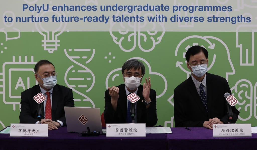 Senior PolyU management (from left) Edward Shen, Wong Kwok-yin and Daniel Shek. Photo: Jonathan Wong