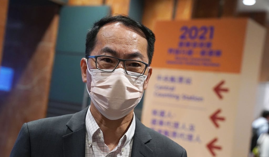 Francis Chau attends the vote-counting session at the Convention and Exhibition Centre in Wan Chai. Photo: Sam Tsang