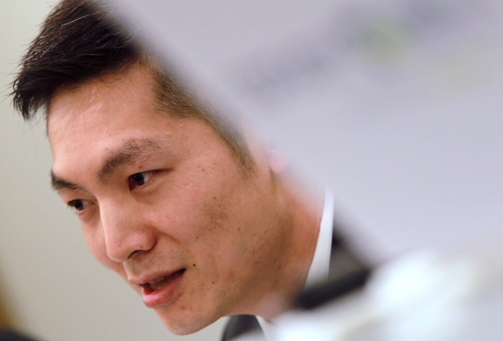 Mark Mak Kwong-yiu, former chief executive of Convoy Global Holdings, during a press conference on June 28, 2010, at the Convoy Wealth Centre on Des Voeux Road Central in Sheung Wan. Photo: SCMP